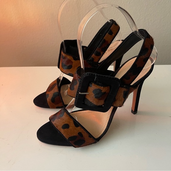 SCHUTZ Suede-trimmed leopard-print calf hair sandals - Picture 9 of 9